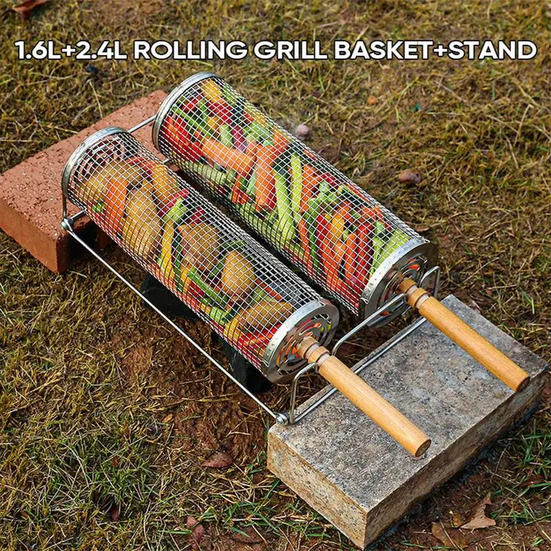 Nesting Grill Baskets Portable Stainless Steel Grilling Net With Handle For Picnic Chicken Seafood Home Kitchen Barbecue Tools