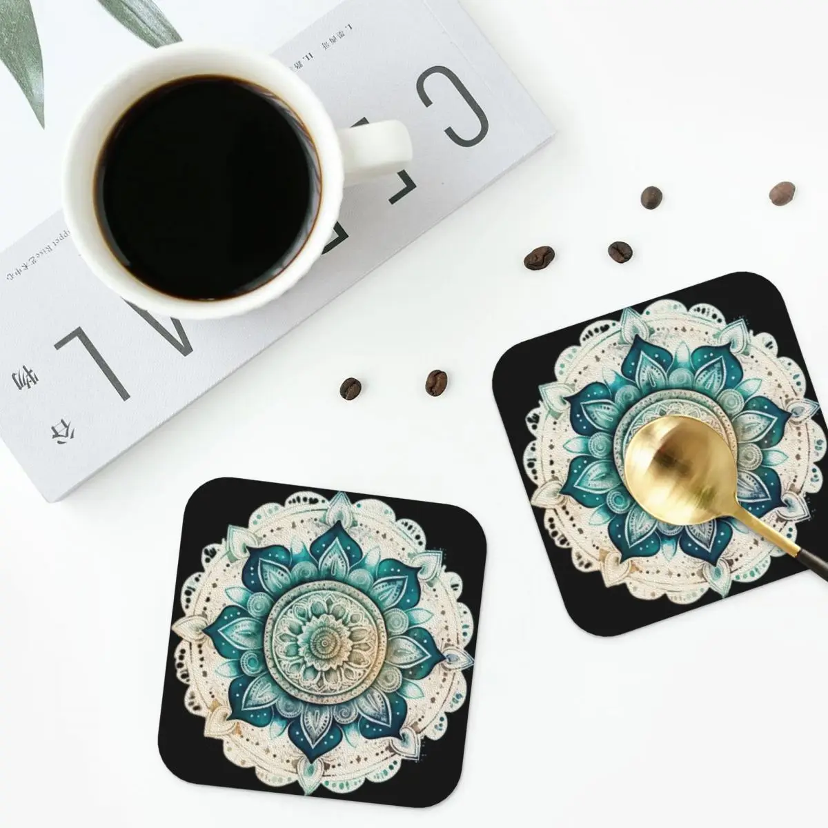 BOHOCHIC MANDALA IN BLUE Coasters Kitchen Placemats Non-slip Insulation Cup Coffee Mats For Decor Home Tableware Pads Set of 4