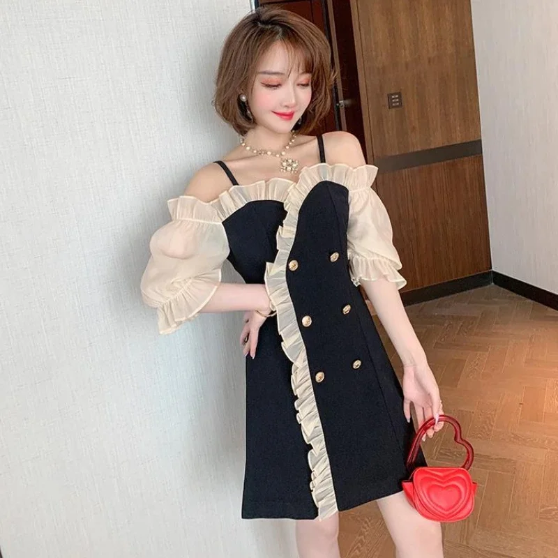 Woman Dress Short Ruffle Dresses for Women Coquette Night Club Sexy Mini Black Holiday Fashion Summer 2024 on Sale Clearance Hot