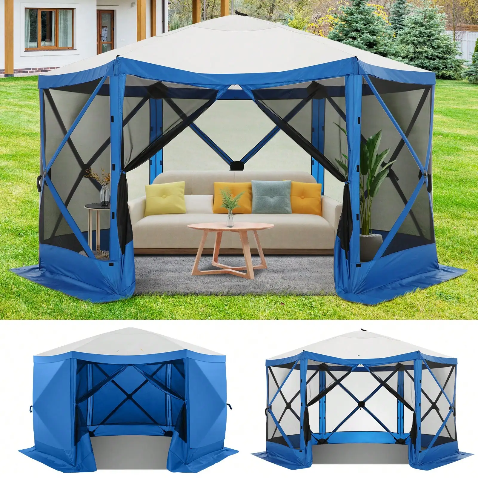 tooluck 12x12ft Pop Up Gazebo Screen Tent Screen House Canopy Pavilion For Camping Outdoor Screened Gazebo With Sidewalls Portable Hub Tent With Carrying Bag And Ground Stakes