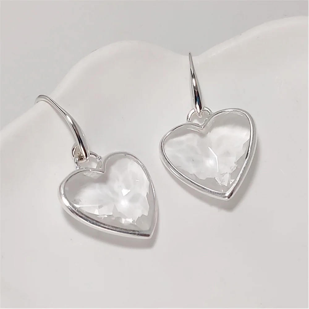 FUWO 1Pairs Natural Heart Shaped Clean Crystal Ear Hook Earrings, Simple And Fashionable Women's Jewelry ER475-1