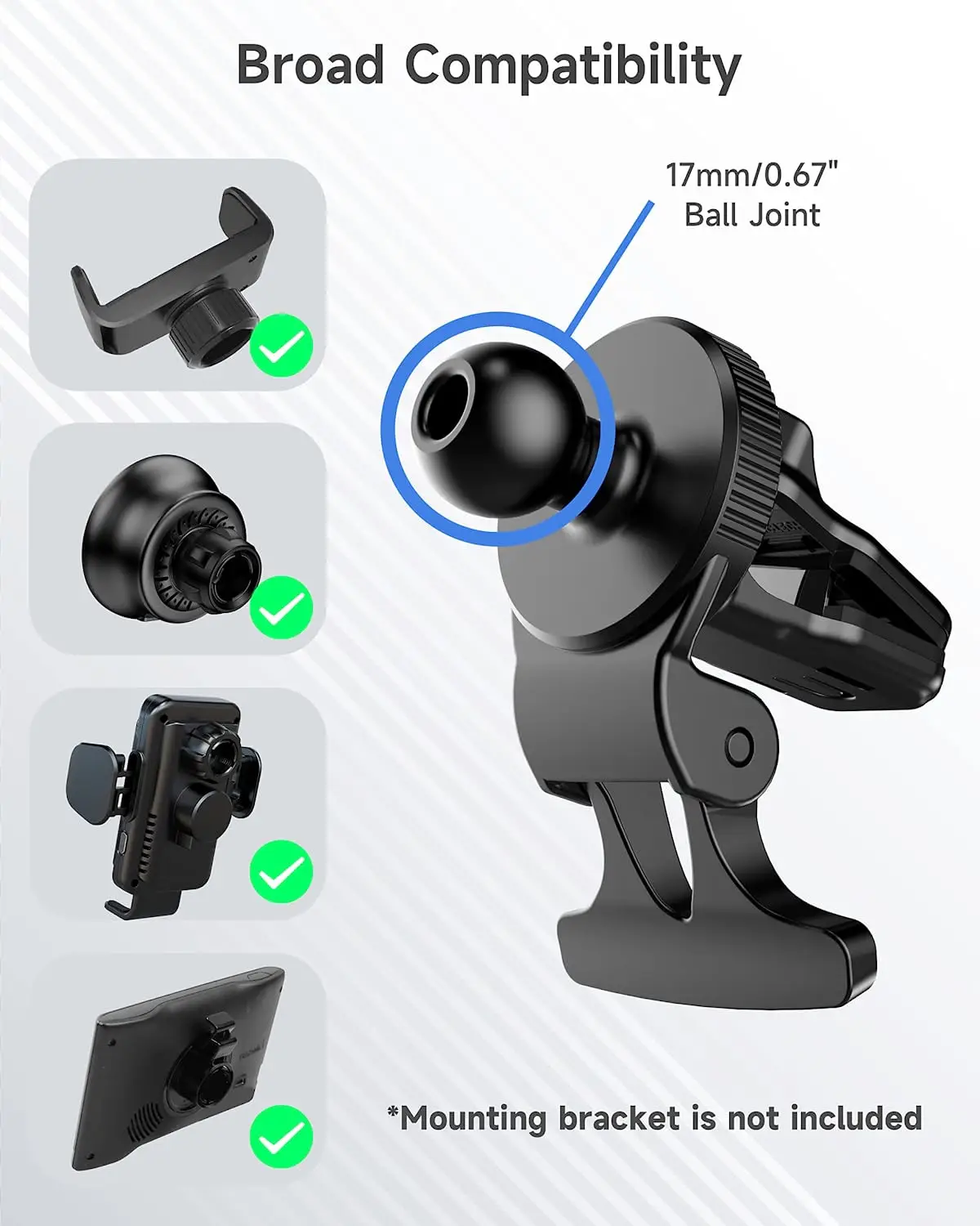 Untoom 17mm Kugelkopfbasis für Autotelefonhalterung Universelle Auto-Lüftungs-Handyhalterung GPS-Halterung Auto-Luftauslass-Clip-Halterung – Detail 5
