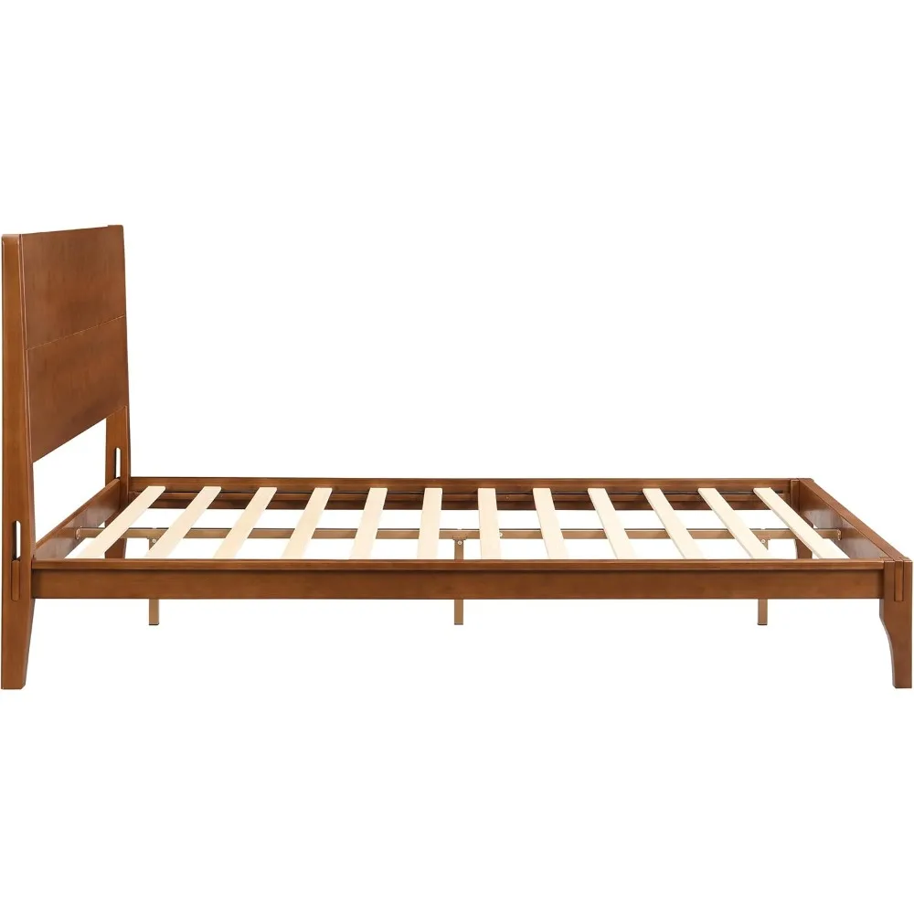 سرير بمنصة من الخيزران بحجم كوين، إطار سرير حديث لمنتصف القرن مع لوح رأسي طويل، إطار سرير متين مستدام بحجم كوين #6