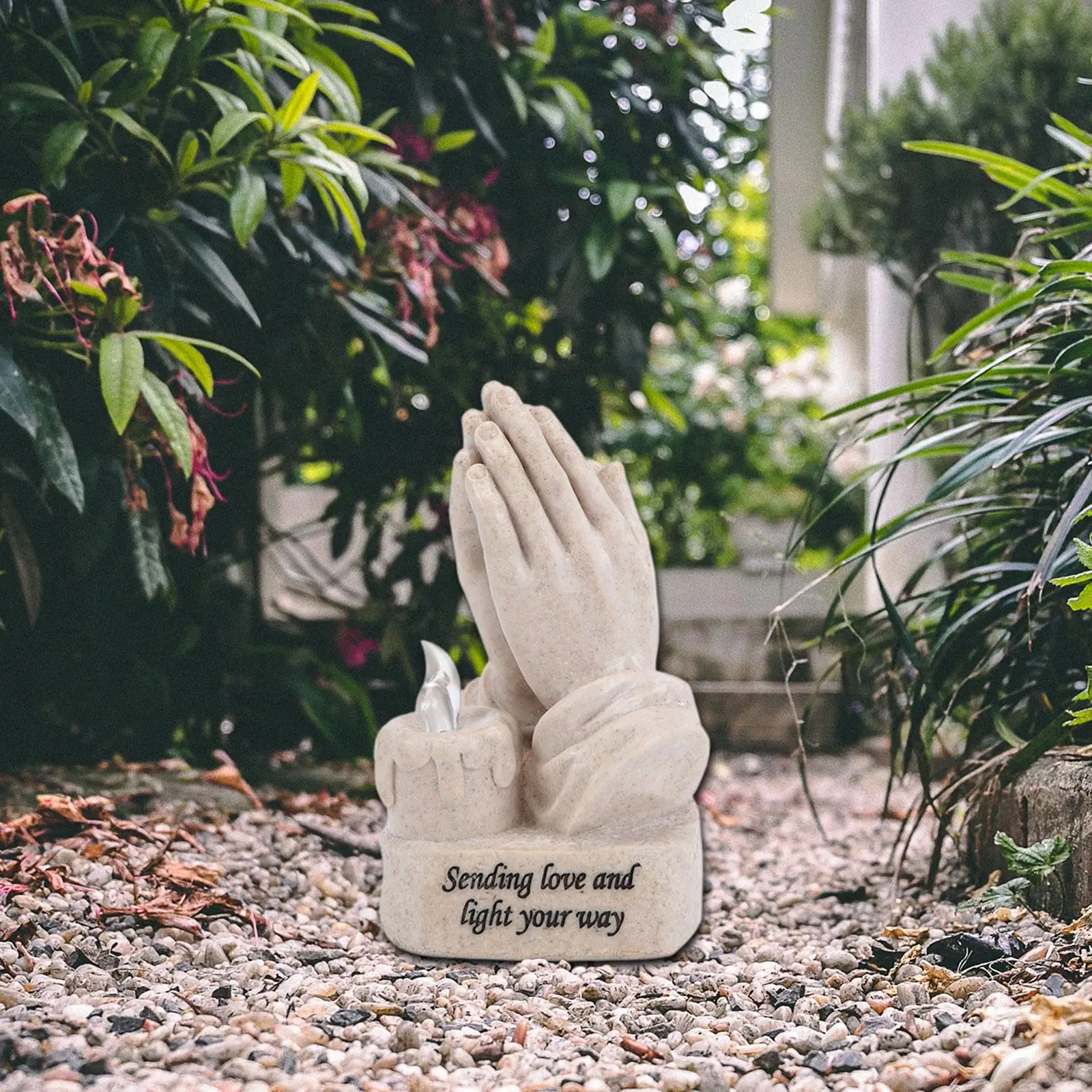 

Resin Praying Hands Sculpture Solar Powered Lamp for Sympathy Gift Versatile