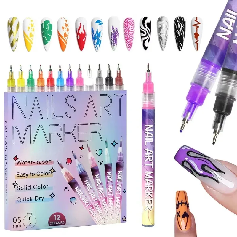 

12Pcs/Set Nail Acrylic Graffiti Pen Colourful Nail Marker Drawing DIY Beauty Nail Art Tool Waterproof and Quick Drying Nail Mark