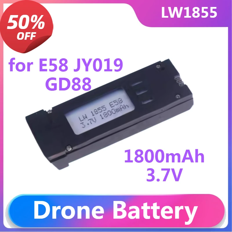 

LW1855 Drone Battery for E58 JY019 GD88 Folding Four-axis Aircraft Upgrade Accessories Remote Drone Battery 3.7V 1800mah