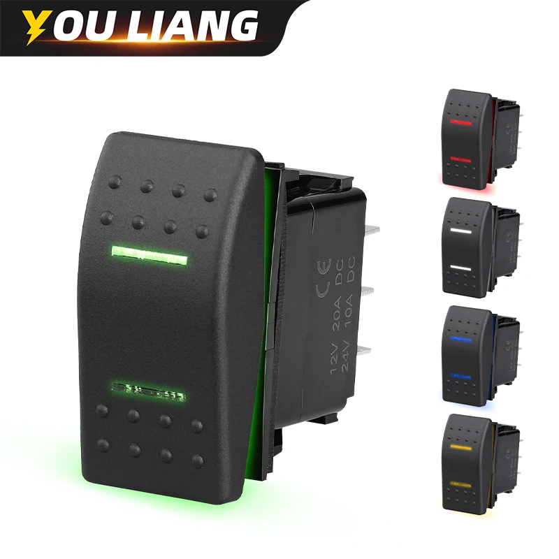 Momentary Rocker Switch Toggle ON-OFF-ON Waterproof 12V/20A 24V/10A 4Pin DPDT LED Light for Marine Boat Automotive Car Truck Car