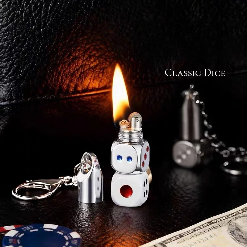 2026 Exquisite Compact Mini Dice Coal Oil Lighter Cool Sensitive Flint Wheel Outdoor Keychain Portable Igniter Gifts for Men