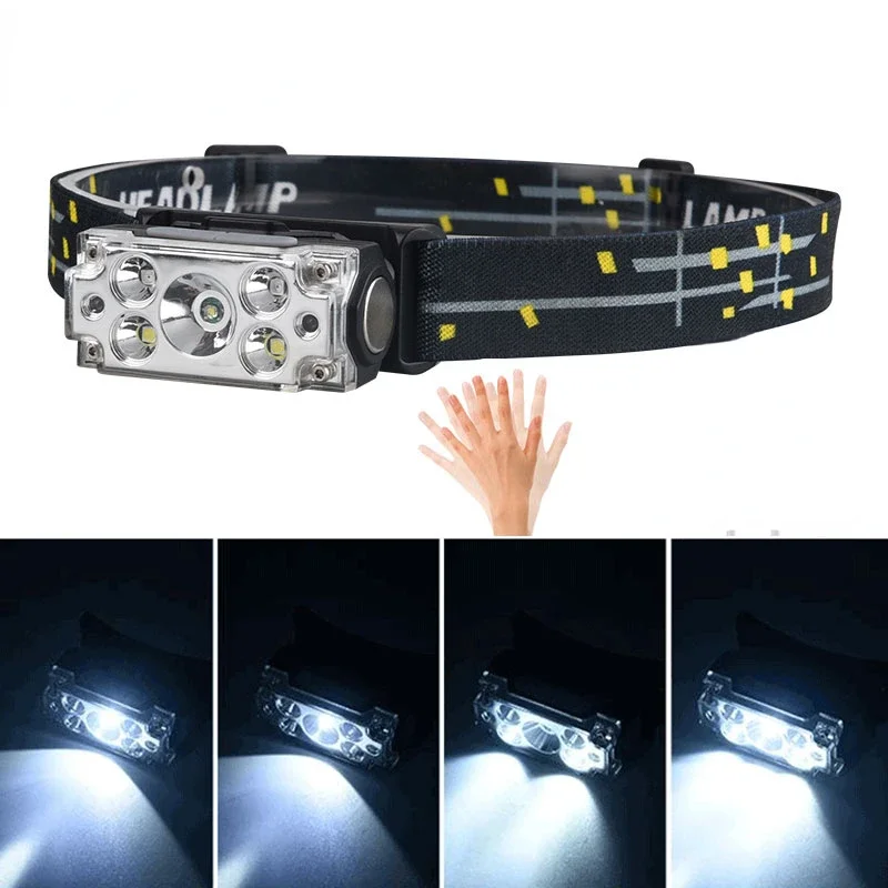 Super Bright LED Headlamp Rechargeable Headlight IR Motion Sensor Head Lamp Waterproof Head Light for Camping Hiking Fishing