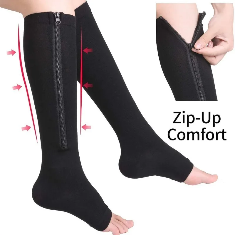 Sports Compression Zipper Socks Vein Stretch Socks Women Men Elasticity Pressure Long Cycling Sock Leg Support Blood Circulation