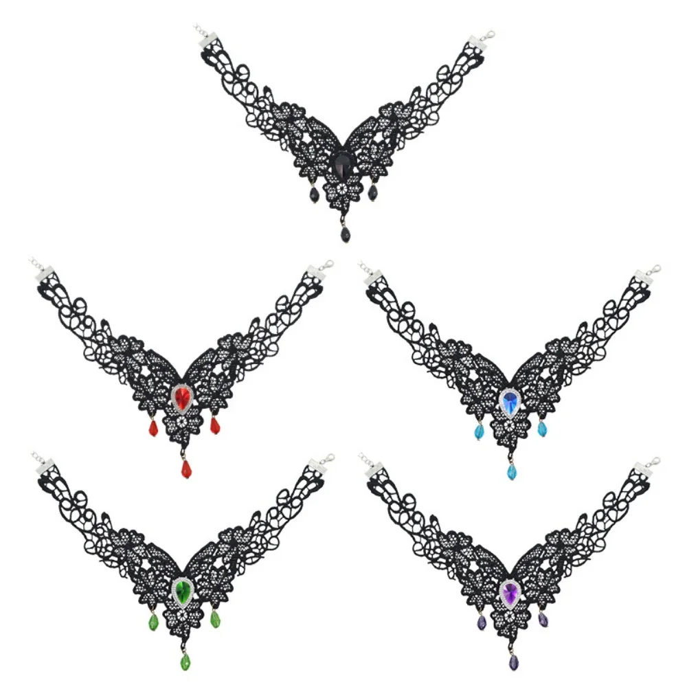 قلادة سوداء على الطراز القديم قلادة من الدانتيل على الطراز القوطي قلادة الهالوين سرية لإكسسوارات الفستان ملابس غير رسمية #5