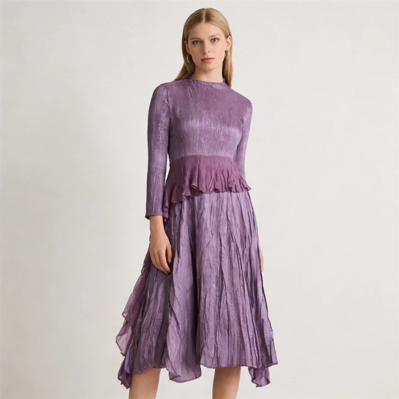 

Miyake pleated dress women's 2026 new half-high collar slim stretch handmade pleated commuting all-match mid-length skirt