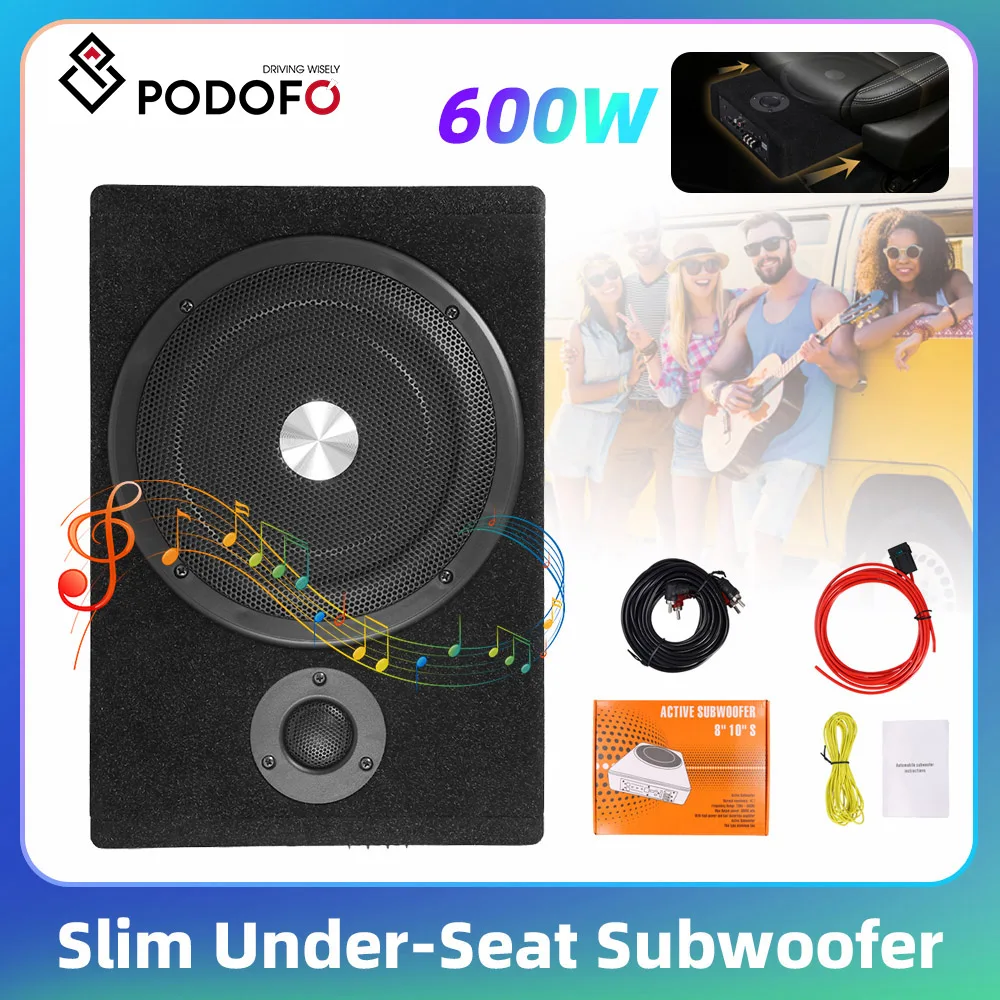 Podofo 8-Zoll 600W Schlanker Unter-Sitz Auto-Subwoofer Kompakter Auto-Bass-Audioverstärker 1 Set für Auto-LKW-Verstärker-Kit Lautsprecher