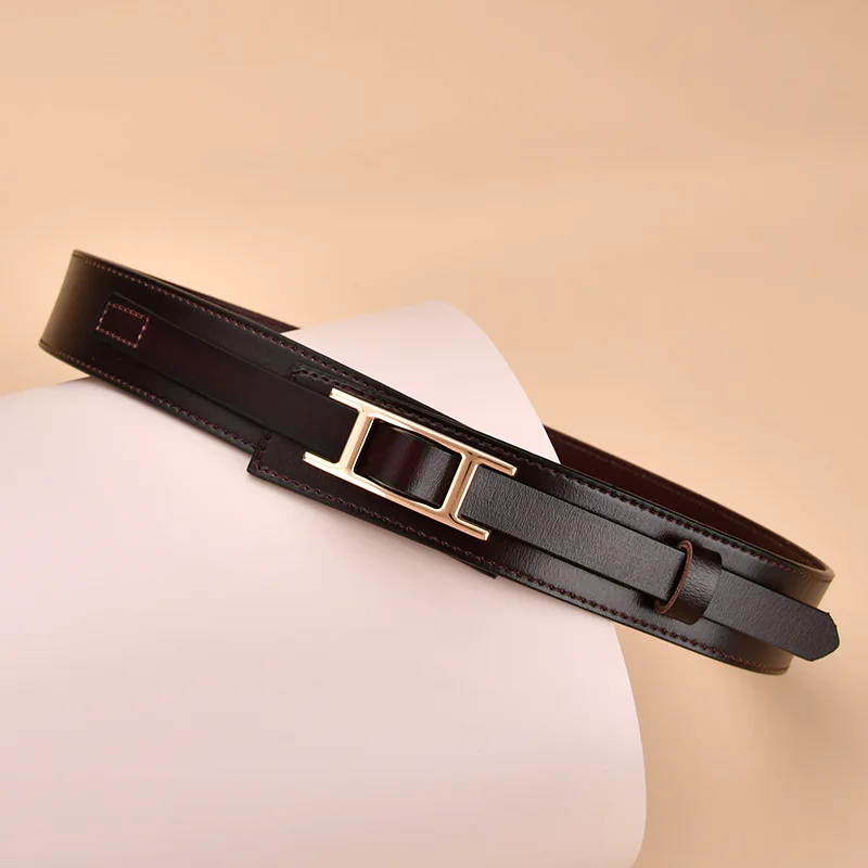 

Women's Leather Belt Designer High-quality Slim Waistband Fashion All-match Retro Style Belt Dress Coat Decorative Waistband