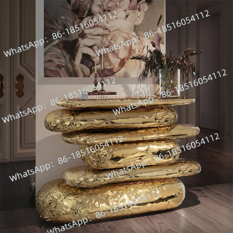 Italian light luxury brass entrance table designer style home against the wall marble decorative entrance table