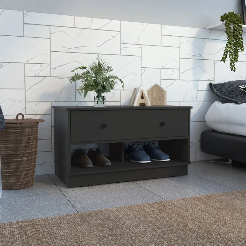 

Hamilton Storage Bench, Two Open Shelves, Two Drawers -Black
