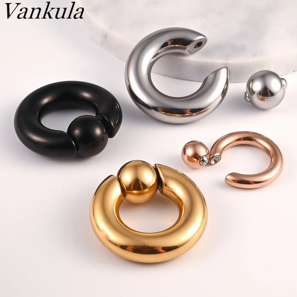 Vankula 2pcs Ear Plug Tunnels 316L Stainless Steel Piercing Captive Hoop Ear Gauges Weights for Flesh Piercing  Body Jewelry