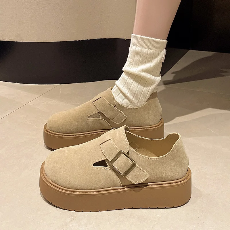 

Корейская обувь, сабо, женская обувь на платформе, осенние женские мокасины без шнуровки, 2024, платье без шнуровки, осенние новые слипоны в стиле ретро