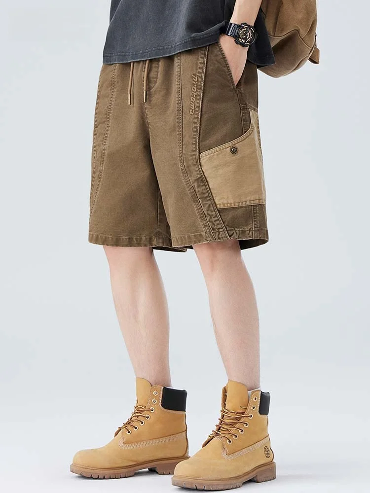 

Vintage Waed Cotton Workwear orts Men's 2025 New American Sle Youthful Casual Pants Five-Quarter Length Patchwork