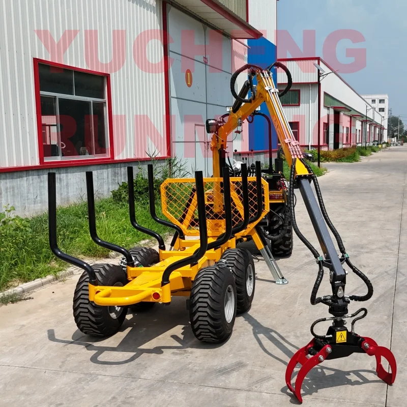 Customized Forestry Machinery Atv Farm Tractor Log Timber Wood Trailer With Crane Grapple Remote Control Winch