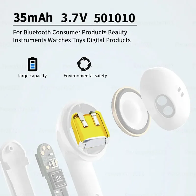 Batterie aste Lipo Lithium pour casque Bluetooth, lumières LED, équipement de beauté, 24.com, 501010, 501012, 3.7V, 35mAh, 10-50 pièces