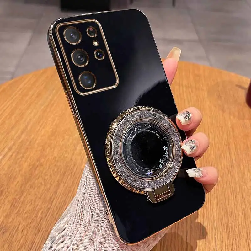 S24Ultra Circular support Plating Phone Case For Samsung S25 S24 S24Plus S24Ultra S23Plus S25Plus S23 S24FE S23FE S23Ultra Cover