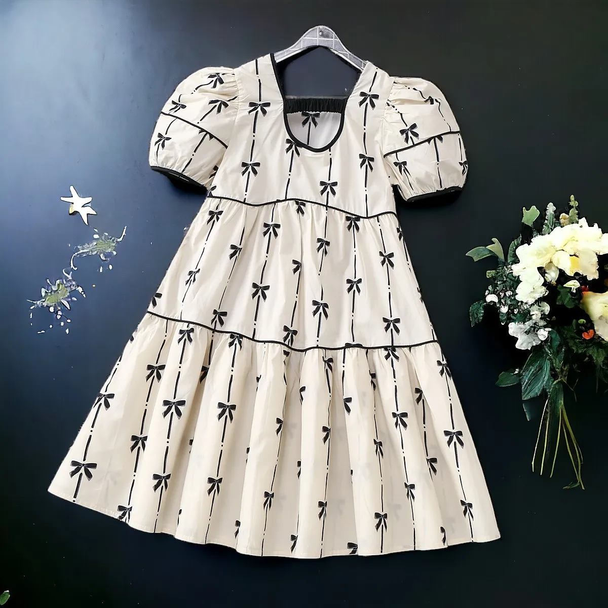 Girls Maxi Dresses Kids Outfits Baby Bow Print Dresses Summer Teens Short Sleeve Wedding Princess Costumes 5 6 7 8 9 12 13 Years