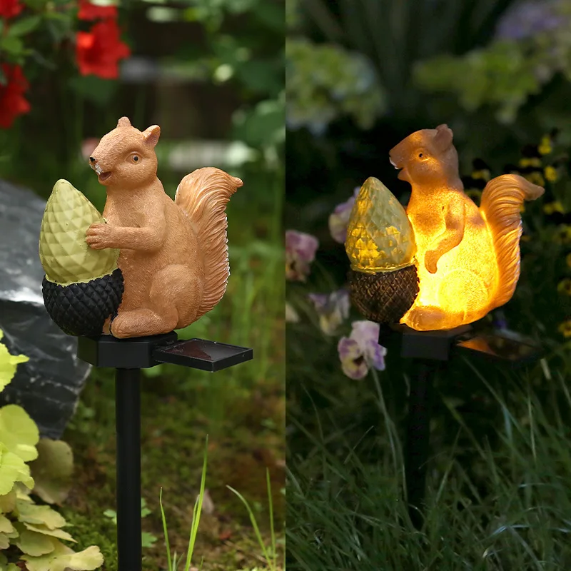 LED Solar Resin Squirrel Ground Plug-in Lamp Outdoor Waterproof Courtyard Garden Lawn Decoration Atmosphere Lighting Fixture