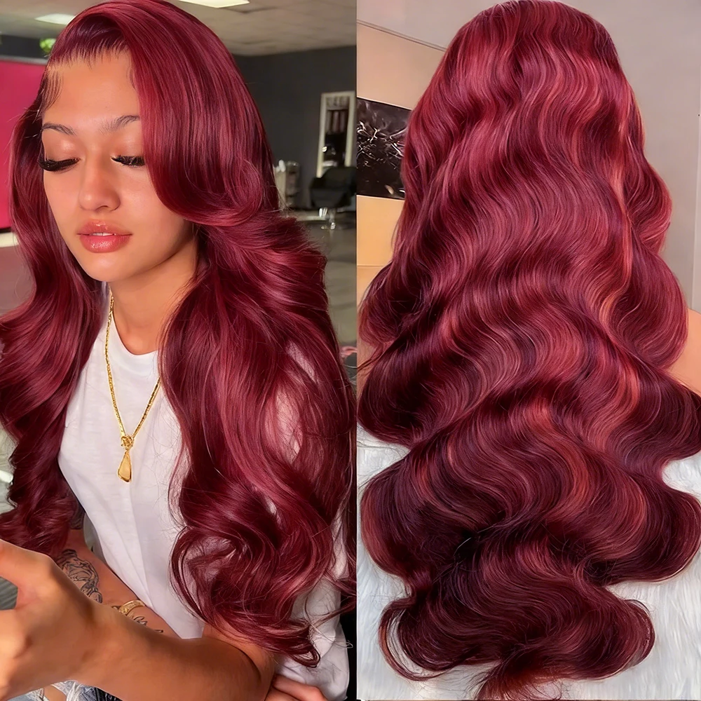 

250 Density Burgundy 99J 13x6 HD Lace Frontal Wig Body Wave Wig Human Hair Wet And Wavy Human Hair Wigs Colored Human Hair Wigs