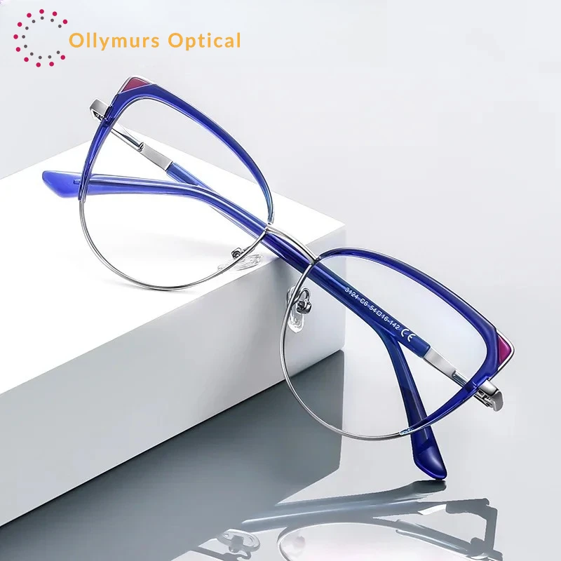 

OLLYMURS New Fashion Anti-Blue Light Eyeglasses Popular Flat Glasses Cat-Eye Frames Customizable Reading Glasses Women 3124