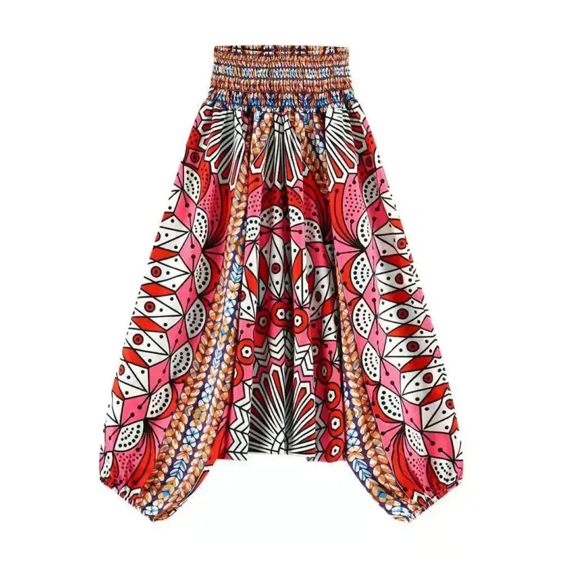 Bohemian Loose Casual Trousers Women Streetwear Mid Waist Harem Bloomers Capris Summer Aladdin Wide Leg Long korean /Thai Pants