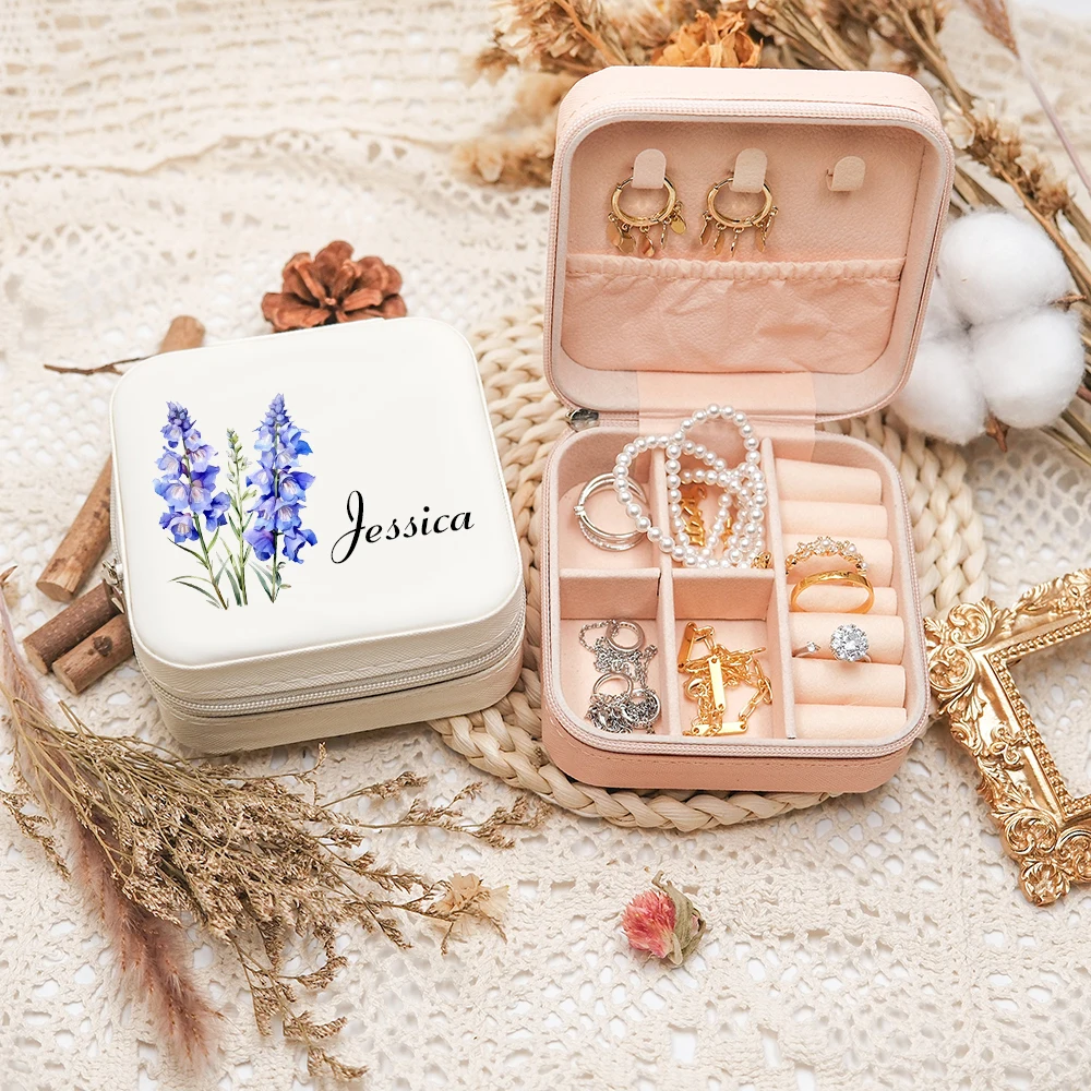 Customized name jewelry box, personalized birthday flower jewelry storage box, bridesmaid gift birthday gift