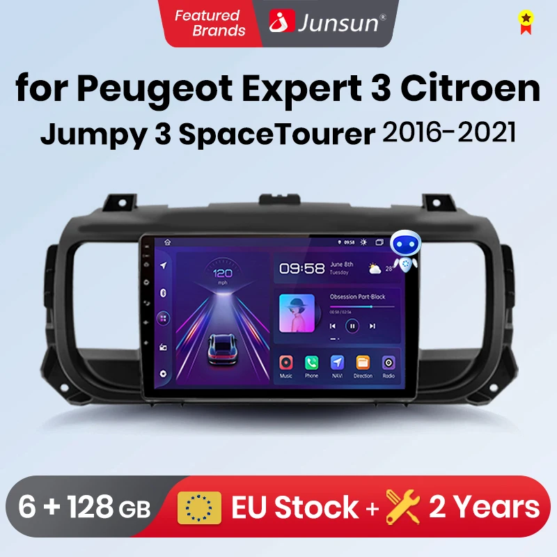 Junsun Car Radio For Peugeot Expert 3 Citroen Jumpy 3 SpaceTourer 2016 - 2021 wireless CarPlay Android Auto No 2 din 2din DVD