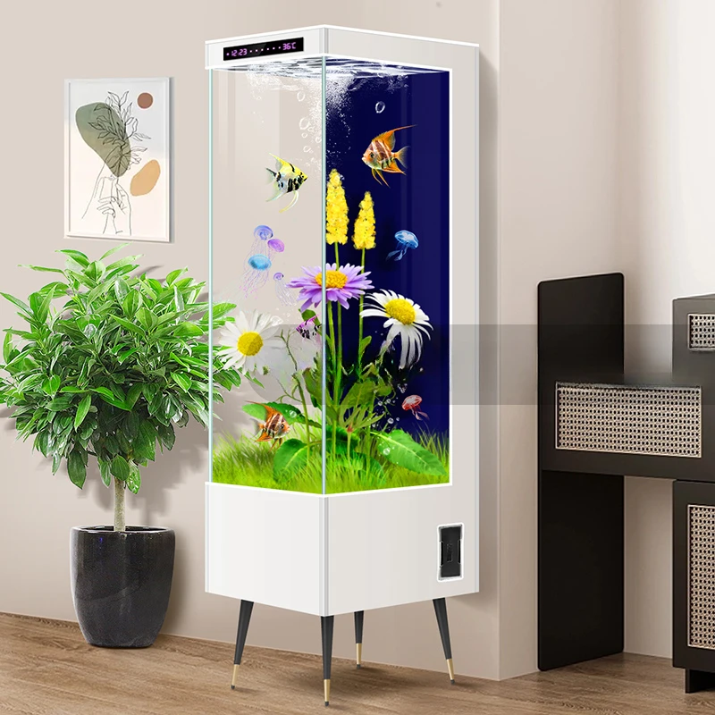 Fish Tank Living Room Ultra White Vertical Fish Tank Glass Goldfish Tank Floor Mounted Non Exchange Aquarium
