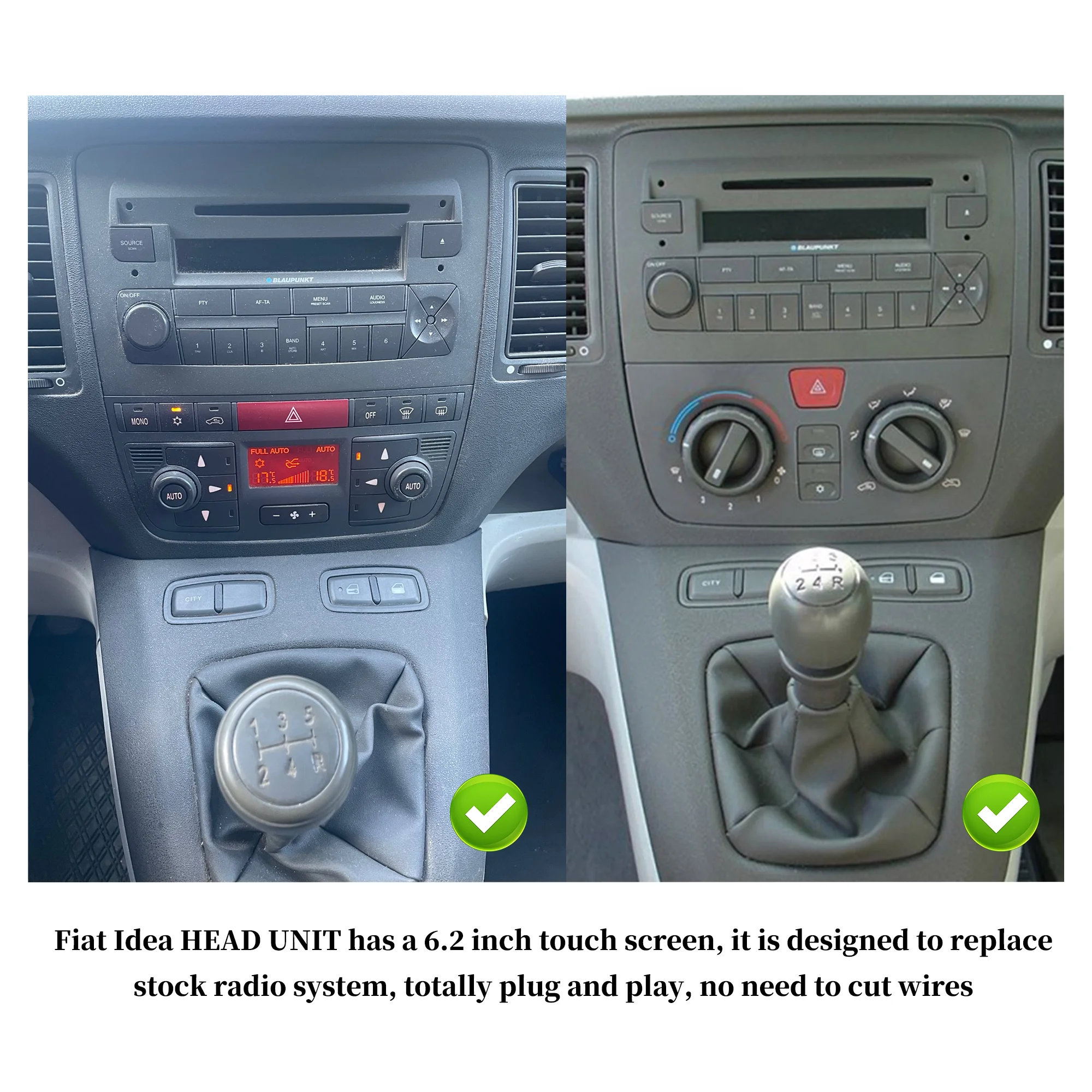 Hualingan  For Fiat Idea For Lancia Musa Radio Android Head 6.2 Inch Touch Screen Car Stereo Upgrade Car GPS Wireless  CarPlay