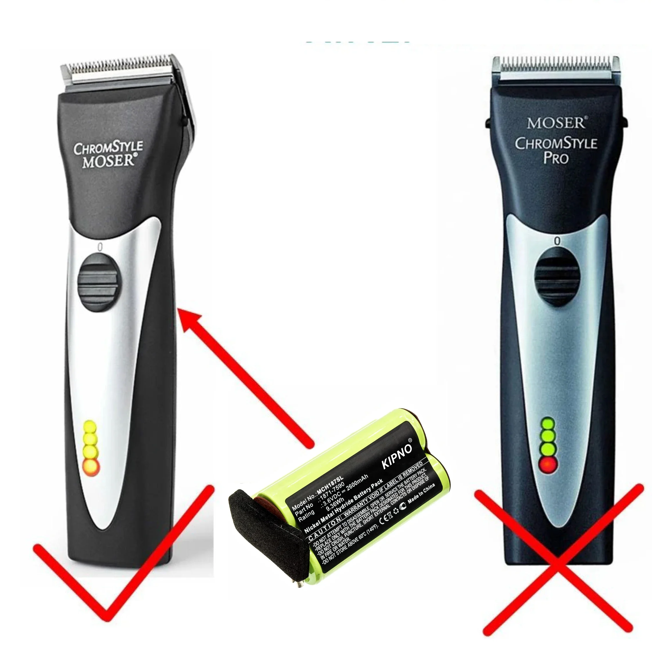 

3.6V/2600mAh Electric Clipper Battery Compatible with Moser ChromStyle 1871 Super Cordless 1872 Clipper Wella Academy ChromStyle