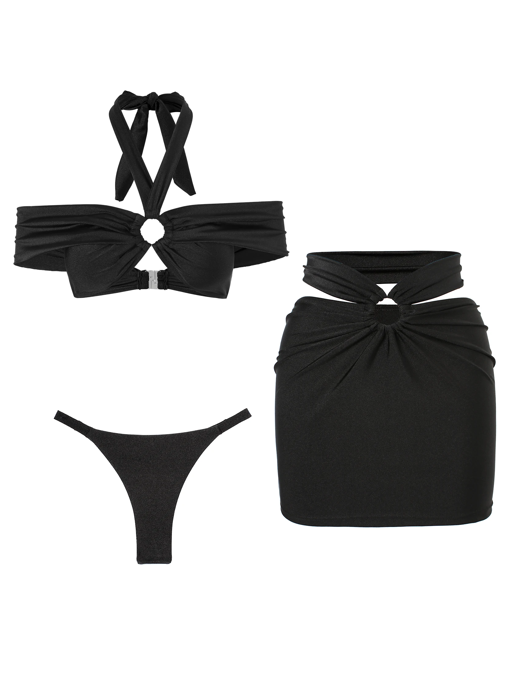 Two Piece Swimsuit Halter O-Ring Cutout Bikini Set High Waist Skirt Beachwear Sexy Exotic Bathing Suit 2026 Summer Vacation K355