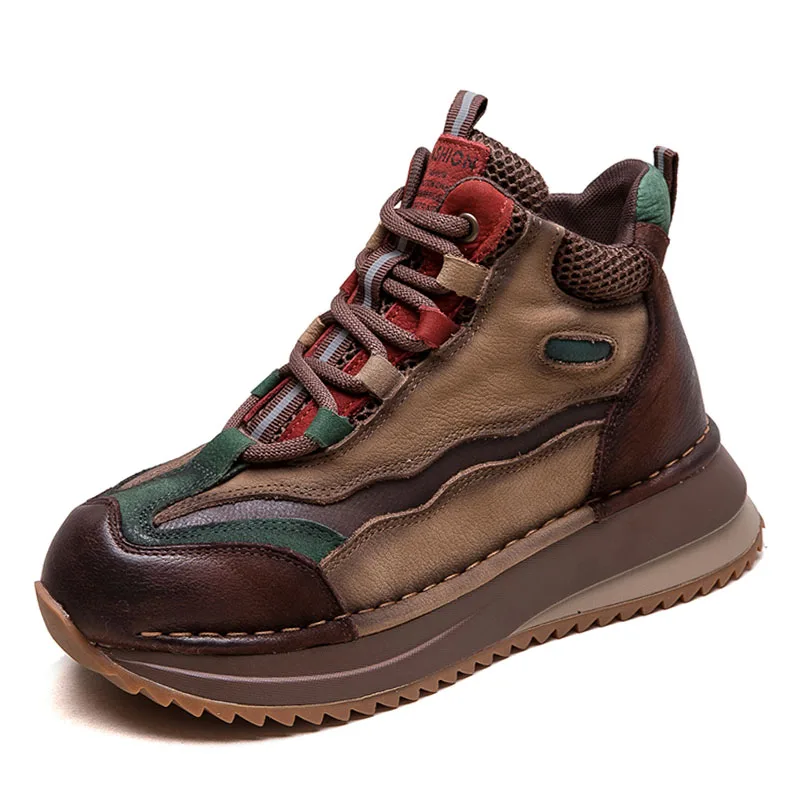 DRKANOL 2026 Women Boots Autumn Winter Mixed Colors Genuine Cow Leather Warm Ankle Boots Ladies High Top Casual Sneakers Shoes