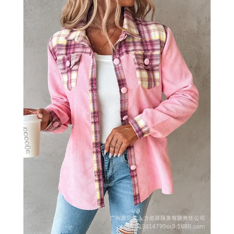 Plaid Contrast Color cappotti Outwear monopetto Trend camicia a maniche lunghe giacche donna tasche Casual camicie moda giacca