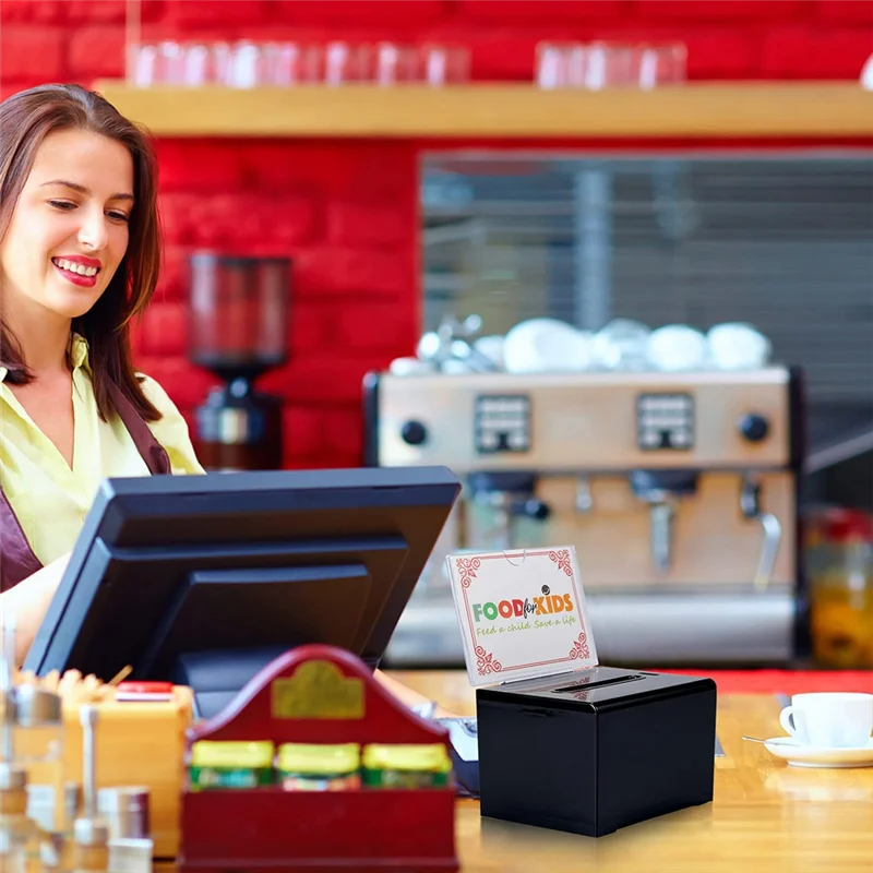 APPLIA-Donation Box With Lock - Acrylic Suggestion Box With Slot, Ballot Lock Box With Sign Holder For Raffle, Voting