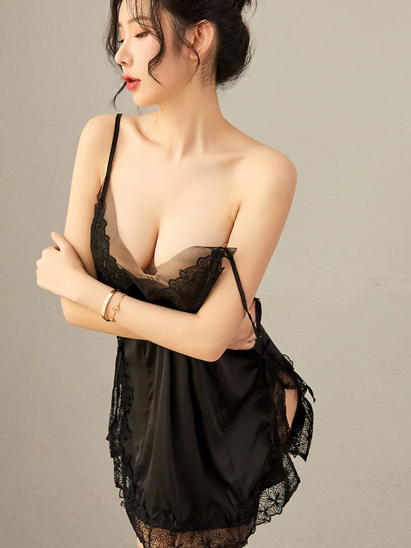 

Сексуальное женское романтическое соблазнительное Сетчатое Эротическое платье на бретельках из вискозы с V-образным вырезом и открытой спиной модное романтичное платье с бантом с разрезом по бокам W4LP