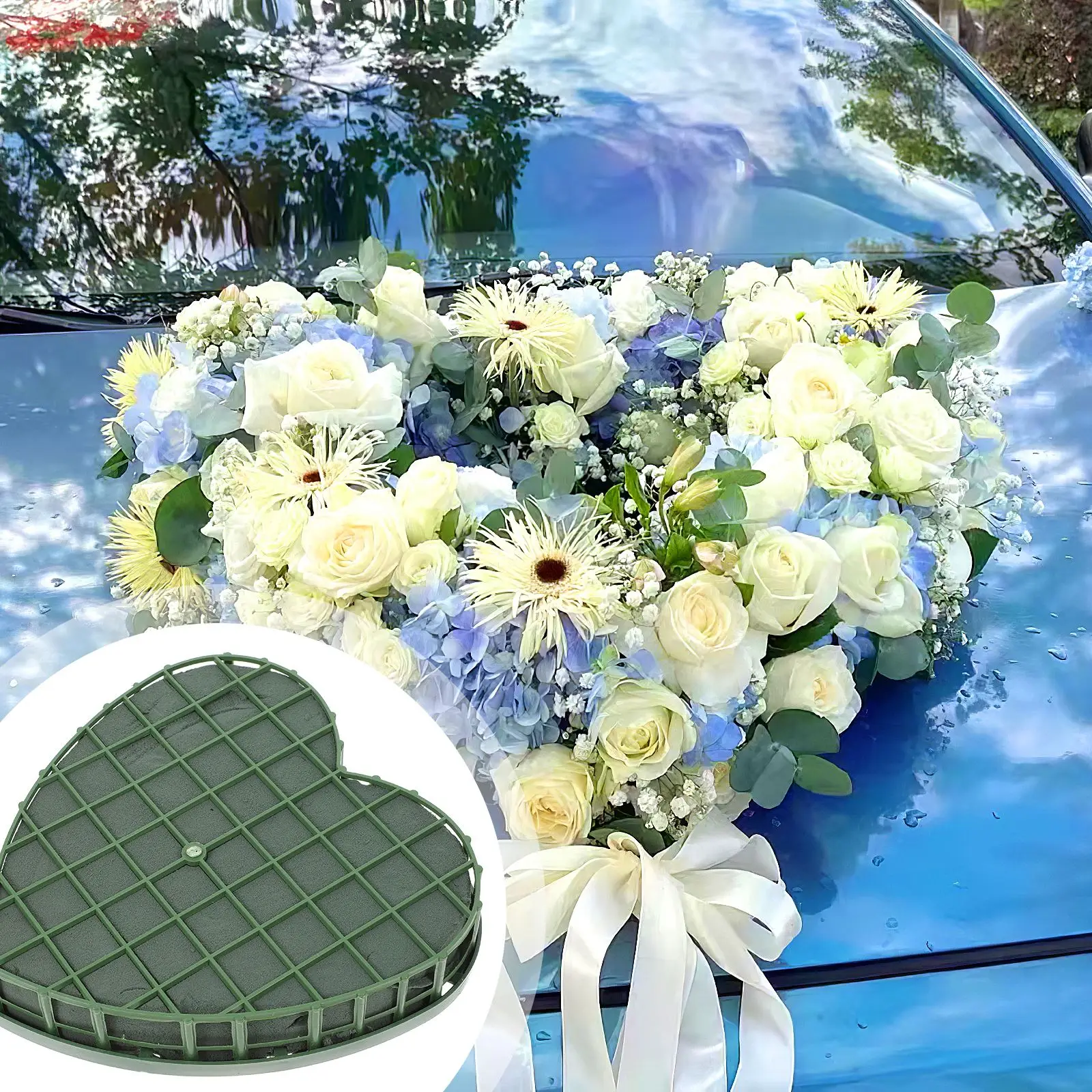 

1PC Wedding Car Floral Mud Car Head Flower Decoration Plate DIY Flowers Arranging Mud Creative Suction Cup For Wedding Party Use