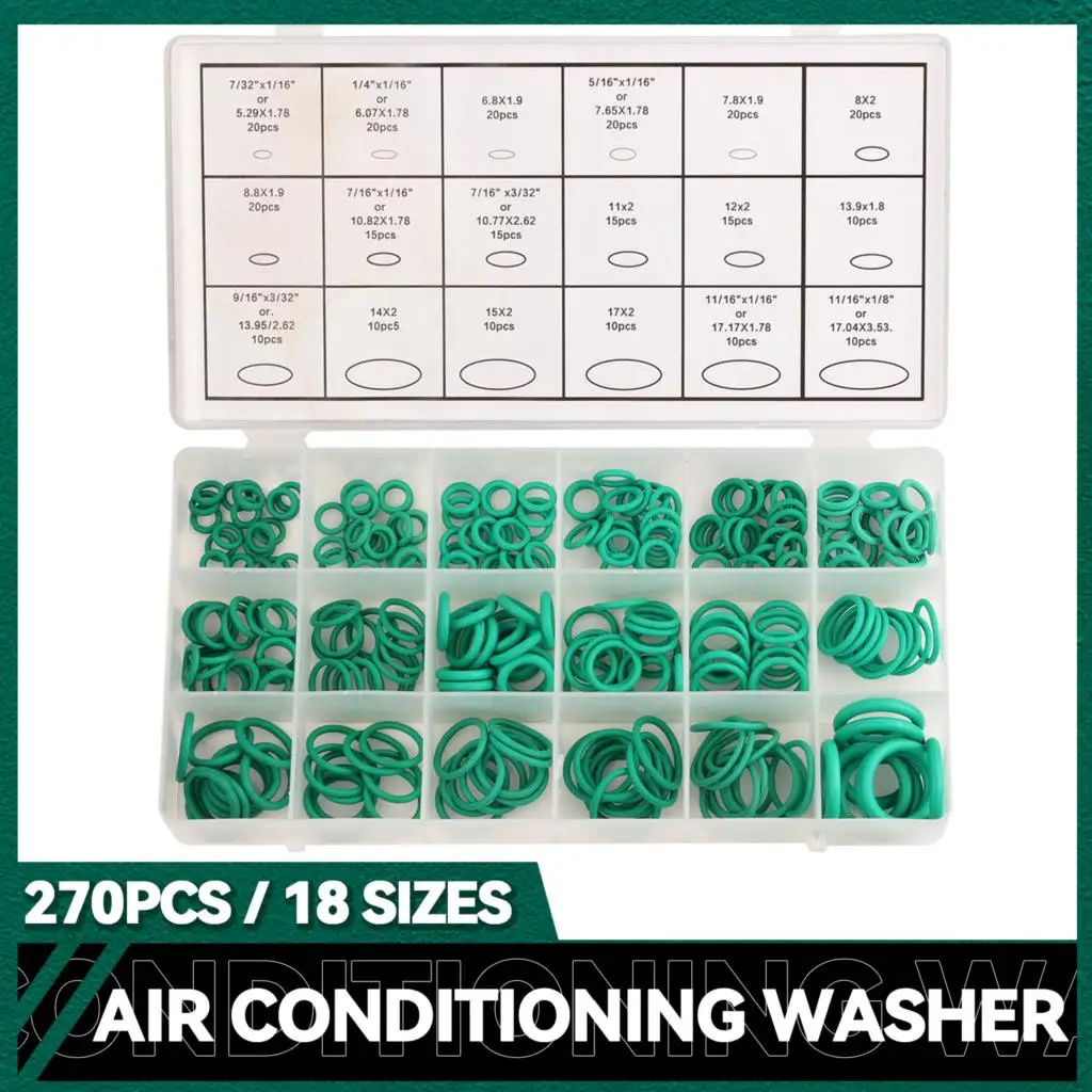 270Pcs Green O Ring Seals Washers for Automotive Air Conditioner Hand Tool Sets Accessories For Car Air Conditioner Airco Tools