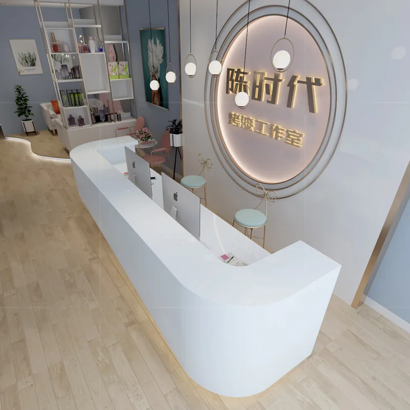 Company Front Desk Cashier, Painted Reception Desk, Beauty Salon Bar Counter, Curved Welcome Service Desk