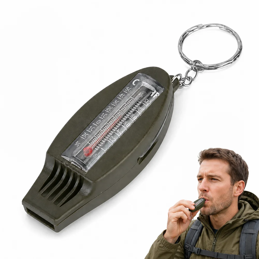 4 in 1 Outdoor Emergency Survival Whistle with Compass Magnifying Glass Thermometer Portable Camping Whistle Gear