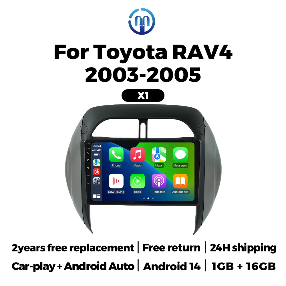NaviFly Android 14 Autoradio Draadloze Carplay Voor Toyota RAV4 2 CA20 CA20W XA20 2003-2005 Navigatie GPS multimedia Video Player
