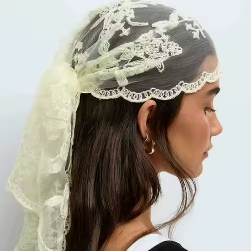 Elegant Lace Scarf Hollow Out Embroidery Foulard Bandana Solid Color Triangular Scarf Thin Vintage HandkerChiefs for Hair Woman - Image 2