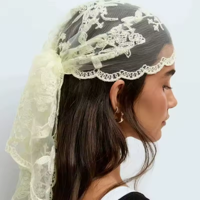 Elegant Lace Scarf Hollow Out Embroidery Foulard Bandana Solid Color Triangular Scarf Thin Vintage HandkerChiefs for Hair Woman - Image 2