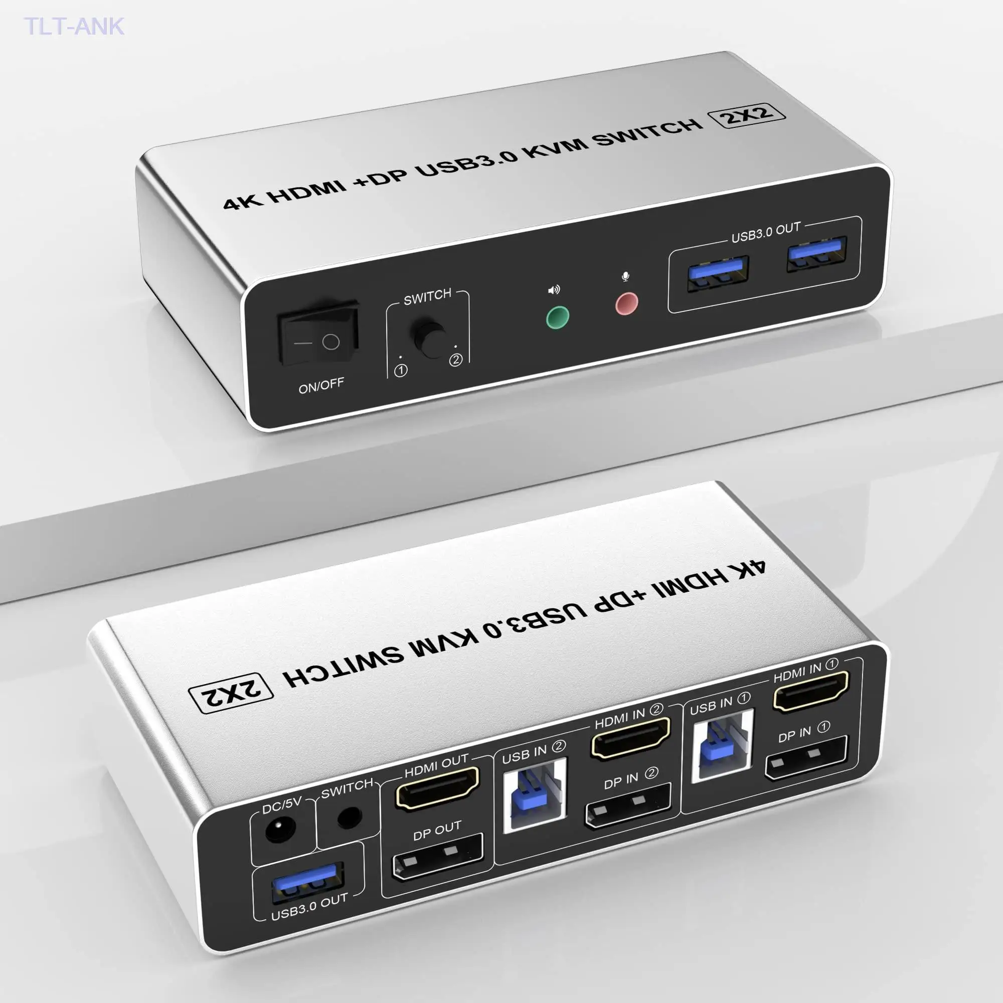 USB 3.0 DisplayPort + HDMI KVM Switch Dual Monitor 2 Port 4K@60Hz 2 in 2 Out KVM Switch for 2 Computers Share 2 Monitors