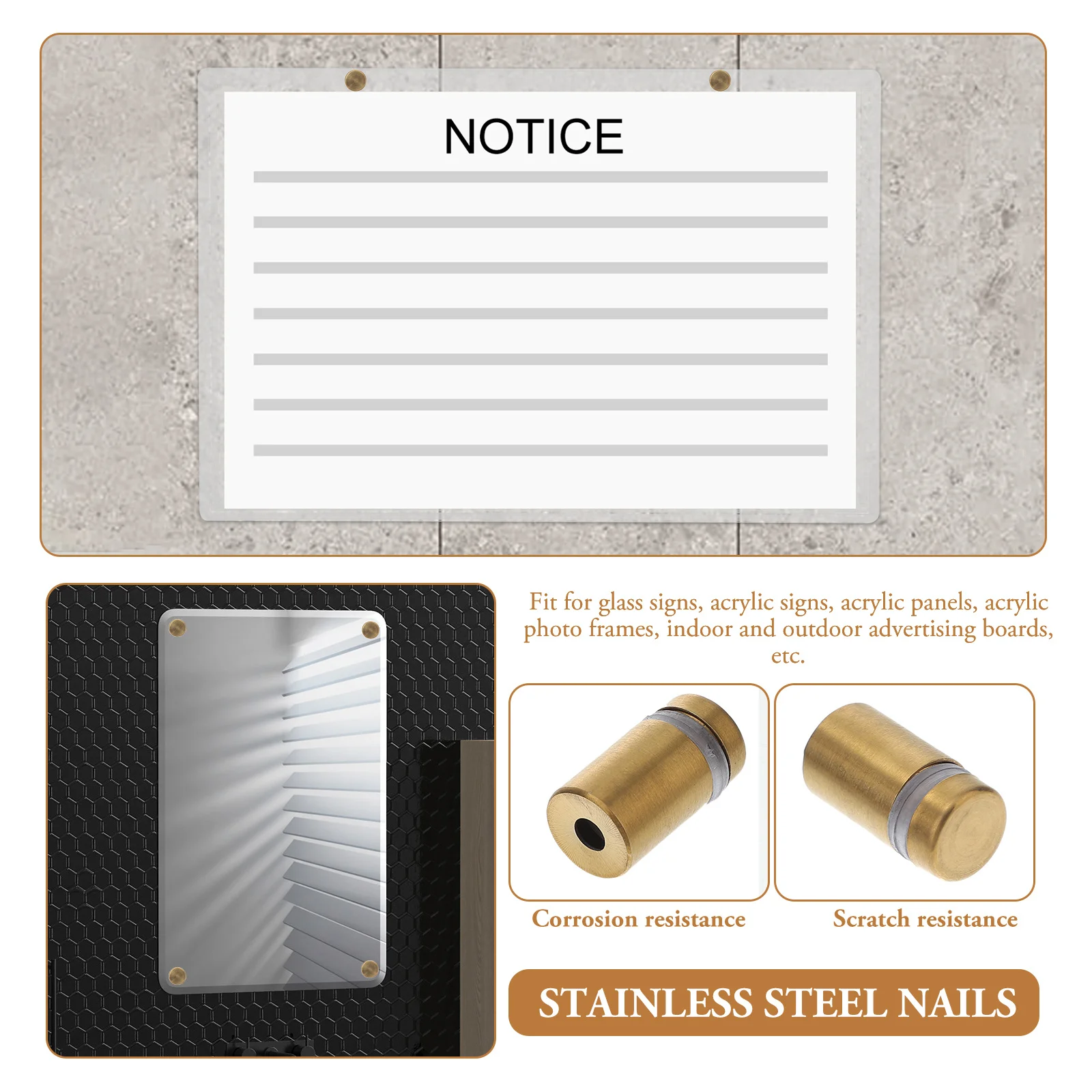 

8Pcs Standoff Nails Stainless Steel Precision Made for Glass Acrylic Advertising Boards Sign Holders Wall Mounts
